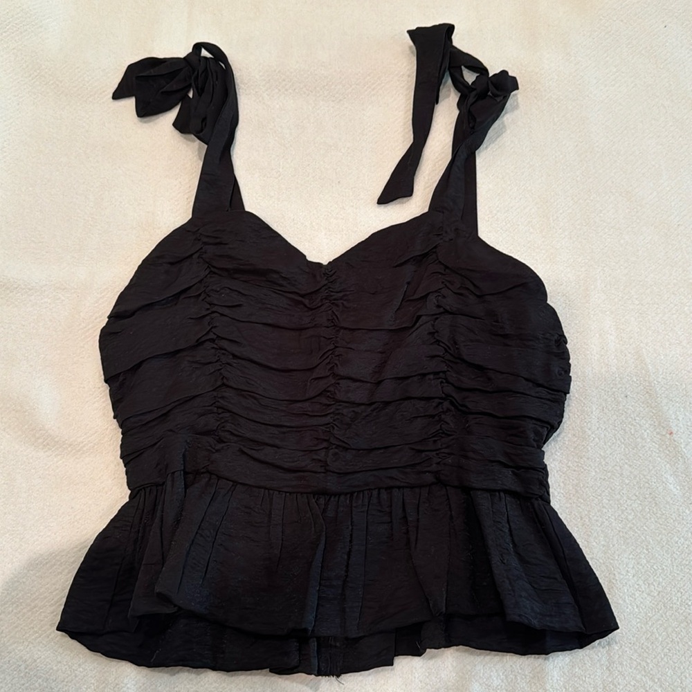 Line and Dot Ruched Black Tank Top